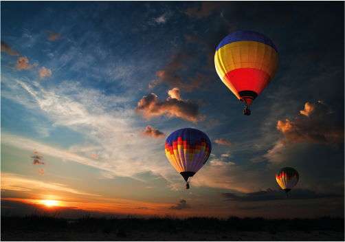 colorful hot air balloon flying sunrise