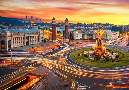 spain square long sunset in Barcelona