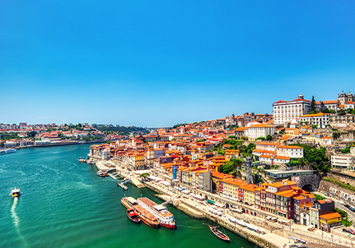 Porto cityscape and Douro River view on a sunny day