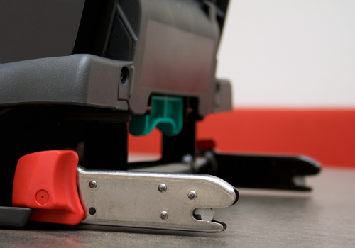 Close view of a child car seat with ISOFIX connectors