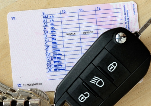 driving licence and car key