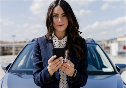 Woman prepares the travel checklist on her mobile phone.