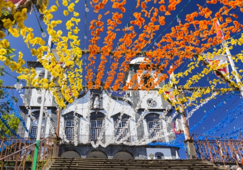 blue sky above the Church of our Lady of Monte; Funchal, Madeira