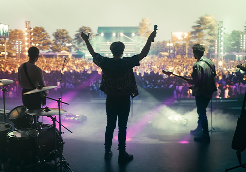 band performing, crowd in background