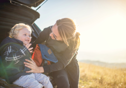 mother and son on an autumn getaway