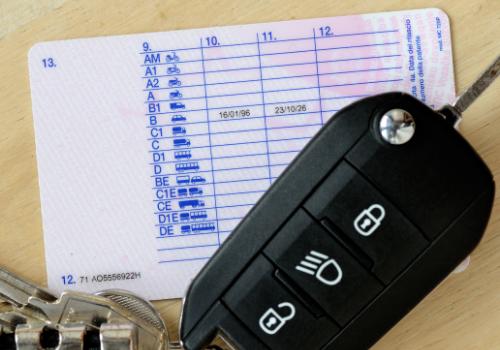 Driving licence with car key